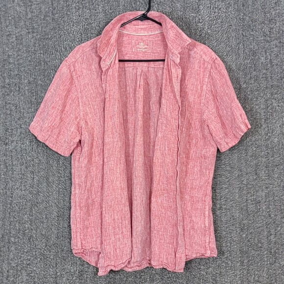M&S Collection Shirt Mens Large Red 100% Linen Short Sleeve Casual Button Up - Picture 3 of 13